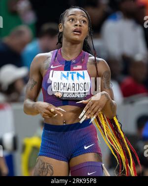 Budapest, Ungarn. August 2023. Leichtathletik: Weltmeisterschaften, 200 m, Frauen, Halbfinale, im National Athletics Center. SHA'Carrichardson (USA) in Aktion. Quelle: Sven Hoppe/dpa/Alamy Live News Stockfoto