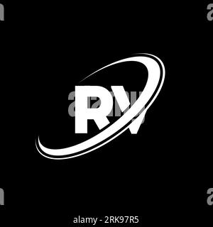 RV R V-Logo-Design. Anfangsbuchstabe RV gekröpft Kreis Monogramm in Großbuchstaben Logo rot und blau. RV-Logo, R-V-Design. rv, r V Stock Vektor