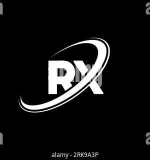 RX R X Logo-Design. Anfangsbuchstabe RX gekoppelt Kreis Monogramm in Großbuchstaben Logo rot und blau. RX-Logo, R X-Design. rx, R x Stock Vektor