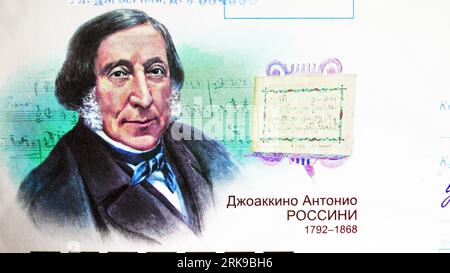 MOSCOW, RUSSIA - OCTOBER 30, 2022: Postage stamp printed in Russia shows Gioachino Antonio Rossini. Image on envelope Stock Photo