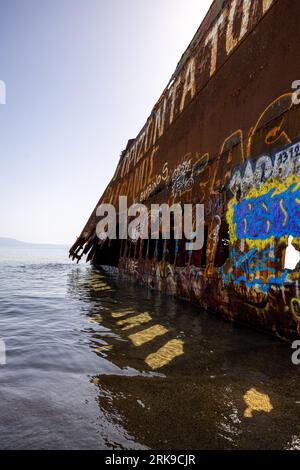 Epave Dimitrios, plage Valtaki, Péloponnèse, Grèce Stockfoto