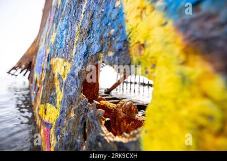 Epave Dimitrios, plage Valtaki, Péloponnèse, Grèce Stockfoto