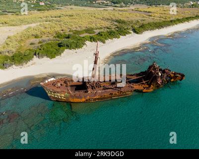 Epave Dimitrios, plage Valtaki, Péloponnèse, Grèce Stockfoto