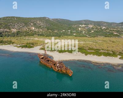 Epave Dimitrios, plage Valtaki, Péloponnèse, Grèce Stockfoto