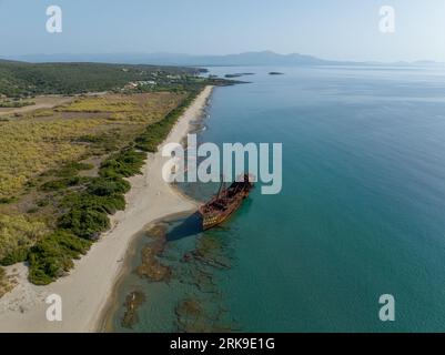 Epave Dimitrios, plage Valtaki, Péloponnèse, Grèce Stockfoto
