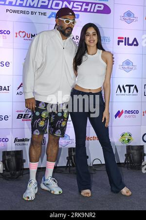 Mumbai, India. 24th Aug, 2023. L-R Indian film writer, director, actor and producer Shashank Khaitan and Bollywood actress Janhvi Kapoor pose for a photo at the monsoon pickleball championship event in Mumbai. (Photo by Ashish Vaishnav/SOPA Images/Sipa USA) Credit: Sipa USA/Alamy Live News Stock Photo