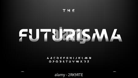 Futuristische Schriftart mit modernem Touch, perfekt für Technikbegeisterte. Ideal für EDM- und Cyberpunk-Logos. Einzigartige digitale Typografie im zeitgenössischen Stil Stock Vektor