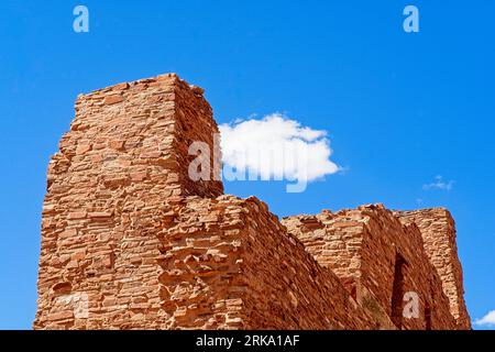 Ruins of 17th century sandstone masonry  San Gregorio de Abo II church against blue sky in Salinas Pueblo Missions National Monument Stock Photo