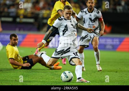 Brüssel, Belgien. August 2023. Mattia Bottani von Lugano ist am Donnerstag, den 24. August 2023 in Brüssel, der ersten Etappe des Play-offs für den UEFA Europa League-Wettbewerb, während eines Fußballspiels zwischen der belgischen Royale Union Saint Gilloise und dem Schweizer FC Lugano in Aktion zu sehen. BELGA FOTO DAVID PINTENS Credit: Belga News Agency/Alamy Live News Stockfoto