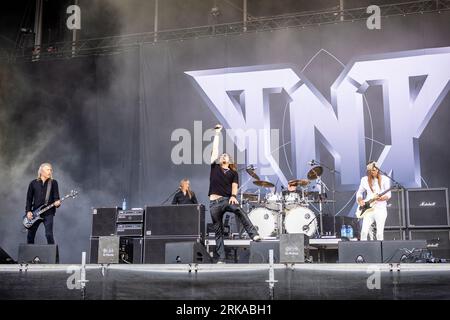 Solvesborg, Schweden. Juni 2023. Die norwegische Heavy-Metal-Band TNT spielt ein Live-Konzert während des schwedischen Musikfestivals Sweden Rock Festival 2023 in Solvesborg. (Foto: Gonzales Photo - Terje Dokken). Stockfoto