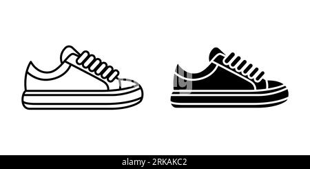 Flache Vector Silhouette Schuhe oder Sneakers Icon Set isoliert. Schuhsymbole Stock Vektor