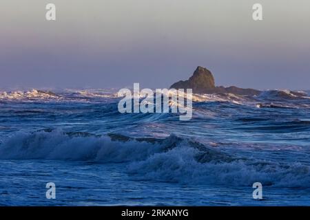 Wellen stürzen auf Felsen im Ruby Beach, Olympic National Park, Washington State, USA Stockfoto