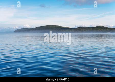 Landscape on whale watching excursion, Telegraph Cove, Vancouver Island, British Columbia, Canada. Stock Photo