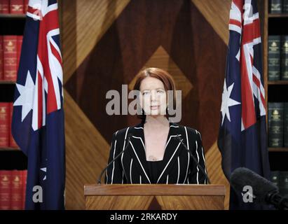 Bildnummer: 54418612 Datum: 11.09.2010 Copyright: imago/Xinhua (100911) -- MELBOURNE, 11. September 2010 (Xinhua) -- die australische Premierministerin Julia Gillard kündigt ihr neues Kabinett für die Labour Government in der nächsten Amtszeit im Commonwealth Office in Melbourne, Australien, am 11. September 2010 an. Gillard bestätigte, dass der ehemalige Premierminister Kevin Rudd das Amt für auswärtige Angelegenheiten erhalten würde. (Xinhua/Bai Xue) (yc) AUSTRALIEN-PREMIERMINISTER-NEUES KABINETT PUBLICATIONxNOTxINxCHN People Politik kbdig xmk 2010 quer premiumxint Bildnummer 54418612 Datum 11 09 2010 Copyright Imago XINHUA Melbourne 11. September 20 Stockfoto