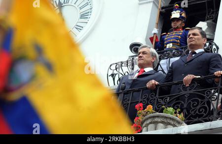 Bildnummer: 54529837  Datum: 11.10.2010  Copyright: imago/Xinhua (101012)-- QUITO, Oct. 12, 2010 (Xinhua) -- Ecuadorian President Rafael Correa (R) and his Chilean counterpart Sebastian Pinera stand on the balcony of the Palacio de Carondelet in Quito, Ecuador, Oct. 11, 2010. Chilean President Sebastian Pinera is visiting Ecuador to show his support to Rafael Correa. (Xinhua/Santiago Armas) (lyx) ECUADOR-QUITO-CHILE-POLITICS PUBLICATIONxNOTxINxCHN People Politik kbdig xcb 2010 quer     Bildnummer 54529837 Date 11 10 2010 Copyright Imago XINHUA  Quito OCT 12 2010 XINHUA Ecuadorian President Raf Stock Photo