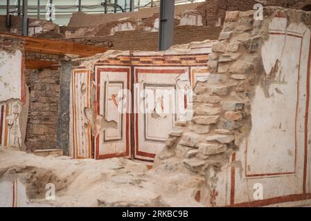 The wall drawings in Terrace Houses (Yamacevler) at Ephesus Ancient City. Selcuk, Izmir, Turkey Stock Photo