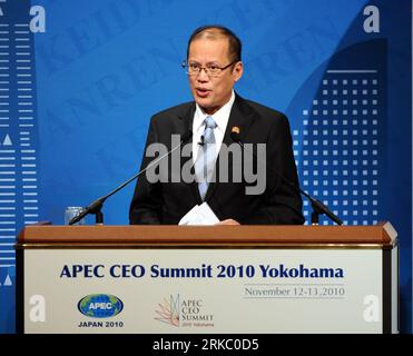 Bildnummer: 54633746  Datum: 12.11.2010  Copyright: imago/Xinhua (101112) -- YOKOHAMA, Nov. 12, 2010 (Xinhua) -- Philippine President Benigno Aquino III delivers a speech at the Asia-Pacific Economic Cooperation (APEC) CEO Summit 2010 in Yokohama, Japan, Nov. 12, 2010. The two-day APEC CEO Summit kicked off here on Friday. (Xinhua/Wong Pun Keung) (my) JAPAN-YOKOHAMA-APEC-CEO SUMMIT-OPEN PUBLICATIONxNOTxINxCHN Politik People kbdig xng 2010 quadrat     Bildnummer 54633746 Date 12 11 2010 Copyright Imago XINHUA  Yokohama Nov 12 2010 XINHUA Philippine President Benigno Aquino III delivers a Speech Stock Photo