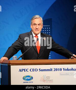 Bildnummer: 54633745  Datum: 12.11.2010  Copyright: imago/Xinhua (101112) -- YOKOHAMA, Nov. 12, 2010 (Xinhua) -- President of the Republic of Chile Sebastian Pinera Echenique delivers a speech at the Asia-Pacific Economic Cooperation (APEC) CEO Summit 2010 in Yokohama, Japan, Nov. 12, 2010. The two-day APEC CEO Summit kicked off here on Friday. (Xinhua/Wong Pun Keung) (my) JAPAN-YOKOHAMA-APEC-CEO SUMMIT-OPEN PUBLICATIONxNOTxINxCHN Politik People kbdig xng 2010 quadrat     Bildnummer 54633745 Date 12 11 2010 Copyright Imago XINHUA  Yokohama Nov 12 2010 XINHUA President of The Republic of Chile Stock Photo