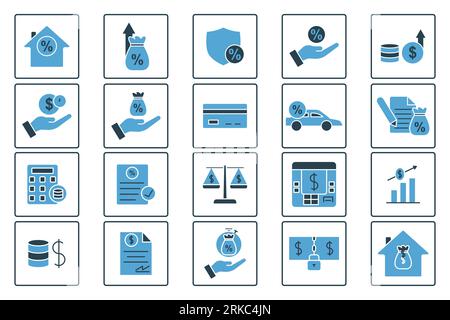 Credit and loan set icon. Contains icons credit, loan, leasing, mortgage, etc. suitable for web site design, app, user interfaces, printable etc. Soli Stock Vector