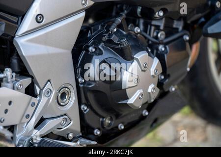 Ein Kawasaki Z1000 Motorrad, Nahaufnahme selektiver Fokus. Stockfoto