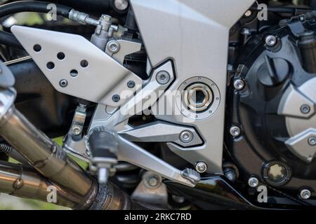 Ein Kawasaki Z1000 Motorrad, Nahaufnahme selektiver Fokus. Stockfoto