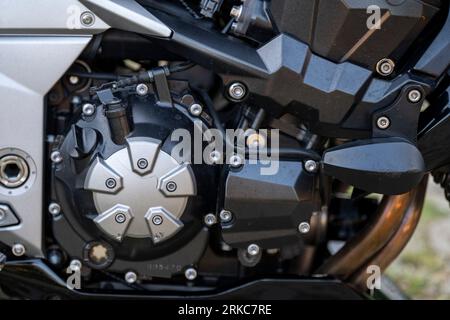 Ein Kawasaki Z1000 Motorrad, Nahaufnahme selektiver Fokus. Stockfoto