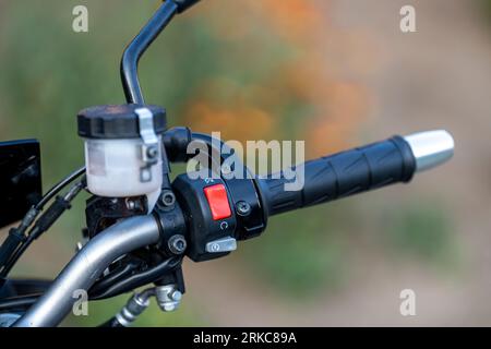 Ein Kawasaki Z1000 Motorrad, Nahaufnahme selektiver Fokus. Stockfoto