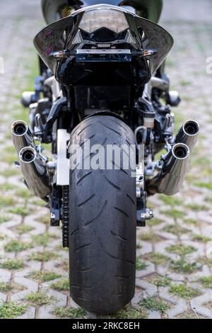 Ein Kawasaki Z1000 Motorrad, Nahaufnahme selektiver Fokus. Stockfoto