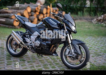 Ein Kawasaki Z1000 Motorrad, Nahaufnahme selektiver Fokus. Budapest. Ungarn. August. 2. 2023. Stockfoto
