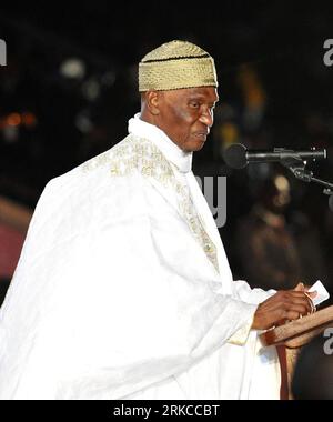 Bildnummer: 54738481  Datum: 10.12.2010  Copyright: imago/Xinhua (101211) -- DAKAR, Dec. 11, 2010 (Xinhua) -- Senegalese President Abdoulaye Wade speaks during the opening ceremony of the third World Festival of Black Arts and Cultures at the Senghor stadium in Dakar Dec. 10, 2010. The festival will run from December 10th to 31st and will be attended by artists from both Africa and the rest of the World. (Xinhua/Ding Haitao) (nxl) SENEGAL-DAKAR-WORLD FESTIVAL OF BLACK ARTS AND CULTURES PUBLICATIONxNOTxINxCHN People Politik kbdig xsk 2010 quadrat     Bildnummer 54738481 Date 10 12 2010 Copyrigh Stock Photo