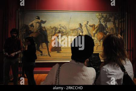 Bildnummer: 54738918  Datum: 11.12.2010  Copyright: imago/Xinhua (101211) -- MONTEVIDEO, Dec. 11, 2010 (Xinhua) -- Visitors observe a painting about the beginning of Uruguayan history during the Museums at Night event in Montevideo, capital of Uruguay, on Dec. 10, 2010. Sixty-six museums in Uruguay took part in the Museums at Night event organised by the Uruguayan Ministry of Education, in which museums open till midnight. (Xinhua/Nicolas Celaya)(djj) URUGUAY-CULTURE-MUSEUMS AT NIGHT PUBLICATIONxNOTxINxCHN Kultur Kunst Museumsnacht kbdig xo0x xsk 2010 quer     Bildnummer 54738918 Date 11 12 20 Stock Photo