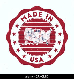 Hergestellt in den USA. Länderstempel. Dichtung aus USA mit Randform. Vintage-Abzeichen mit kreisförmigem Text und Sternen. Vektorabbildung. Stock Vektor