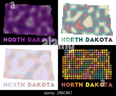 North Dakota map. Collection of map of North Dakota in dotted style. Borders of the us state filled with rectangles for your design. Vector illustrati Stock Vector