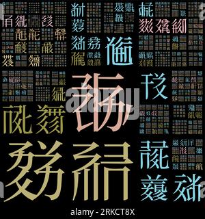 Hintergrund der abstrakten Matrix. Entwerfen Sie mit zufälligen Zeichen des alten Tangut-Alphabets. Gradiented Matrixmuster. Stock Vektor