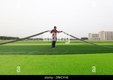 LUANNAN COUNTY - 15. Oktober 2018: Kunstrasen auf einem Sportplatz, Luannan County, Provinz Hebei, China Stockfoto