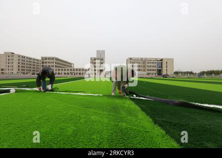 LUANNAN COUNTY - 15. Oktober 2018: Kunstrasen auf einem Sportplatz, Luannan County, Provinz Hebei, China Stockfoto