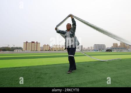 LUANNAN COUNTY - 15. Oktober 2018: Kunstrasen auf einem Sportplatz, Luannan County, Provinz Hebei, China Stockfoto