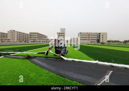 LUANNAN COUNTY - 15. Oktober 2018: Kunstrasen auf einem Sportplatz, Luannan County, Provinz Hebei, China Stockfoto