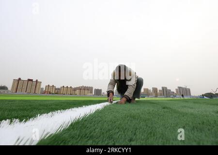 LUANNAN COUNTY - 15. Oktober 2018: Kunstrasen auf einem Sportplatz, Luannan County, Provinz Hebei, China Stockfoto