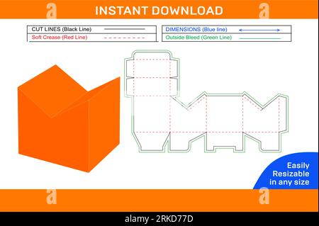 Einzigartige Geschenkkartonschablone für Verpackungen, benutzerdefinierte Matrizenschablone für Kartons und 3D-Box in Farbe änderbar Stock Vektor