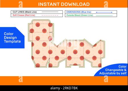 Einzigartige Geschenkkartonschablone für Verpackungen, benutzerdefinierte Matrizenschablone für Kartons und 3D-Box in Farbe änderbar Stock Vektor