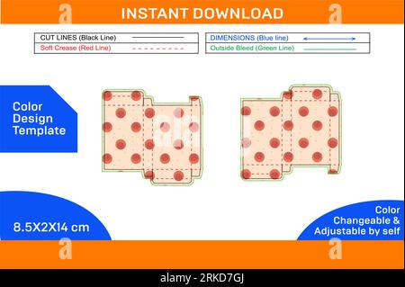 RTE oder Reverse Tuck End Box Matrize Line Template und 3D Rendering Design Farbe änderbar und bearbeitbar Stock Vektor