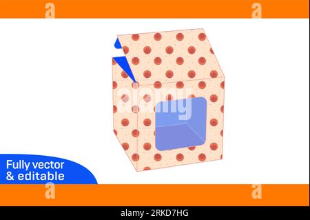 Kuchenschachtel mit quadratischer Anzeige, Pappschachtel mit quadratischer Kuchenschachtel und 3D-Box-Vektordatei mit Größenanpassung Stock Vektor