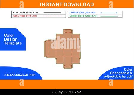 Straight tuck end folding box, Dieline template and 3D box editable easily resizeable Stock Vector