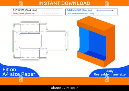 Kundenspezifische Produktanzeigebox Verpackung Stanzlinienvorlage und 3D-Box Design Stock Vektor