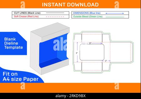 Kundenspezifische Produktanzeigebox Verpackung Stanzlinienvorlage und 3D-Box Design Stock Vektor