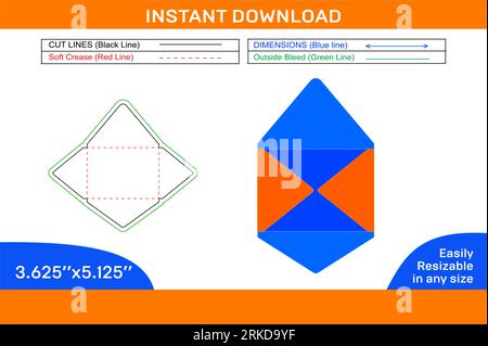 Contour Envelope die line template, 3D envelope design and Editable easily resizeable Stock Vector