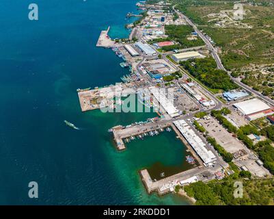 Aerial survey of fishing industry in coastal of General Santos City in South Cotabato. Mindanao, Philippines. Stock Photo