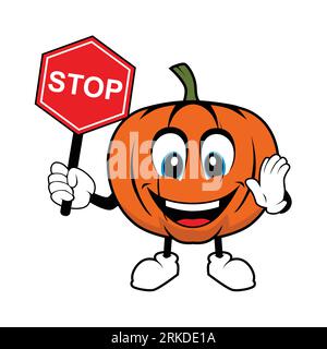 Pumpkin mascot holding up a Stop sign Stock Vektor