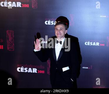 Bildnummer: 54955805  Datum: 25.02.2011  Copyright: imago/Xinhua (110226)-- PARIS, Feb. 26, 2011 (Xinhua) -- Austrian actor Christoph Waltz poses as he arrives to attend the 36th Cesar Awards ceremony in Paris, France, Feb. 25, 2011.(Xinhua/Gao Jing) (lyi) FRANCE-PARIS-CESAR-ARRIVAL PUBLICATIONxNOTxINxCHN People Kultur Film Entertainment Pressetermin kbdig xdp premiumd 2011 quadrat Highlight    Bildnummer 54955805 Date 25 02 2011 Copyright Imago XINHUA  Paris Feb 26 2011 XINHUA Austrian Actor Christoph Waltz Poses As he arrives to attend The 36th Cesar Awards Ceremony in Paris France Feb 25 20 Stock Photo